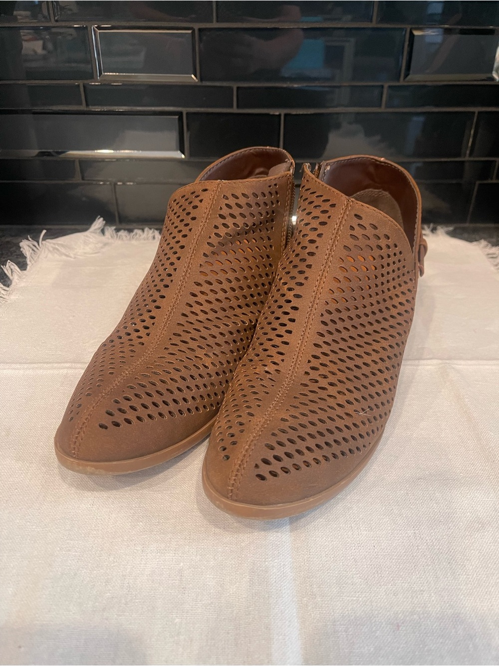 Women’s Brown Perforated Slip-On Booties
